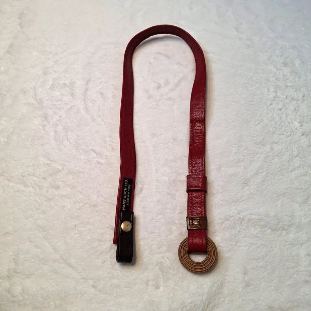 Hans Koch Ltd Red Leather Belt Vintage Minimalist Adjustable Colorblock Retro